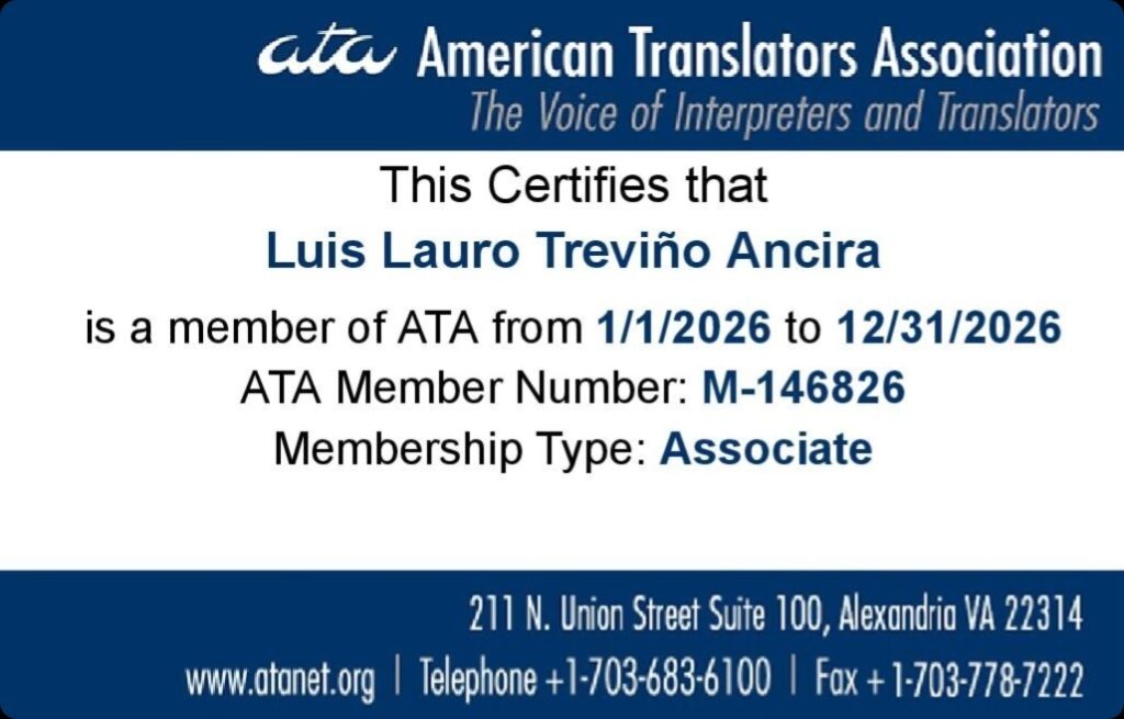 Membresía de la ATA del Perito Traductor Oficial